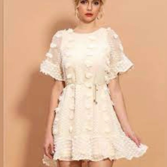 & Mercari size small Pom Pom dress lined off white tie waist - Picture 2 of 5